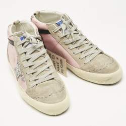 Pre Owned Golden Goose Grey/Pink Suede and Leather Mid Star Sneakers Size 37