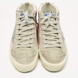 Pre Owned Golden Goose Grey/Pink Suede and Leather Mid Star Sneakers Size 37