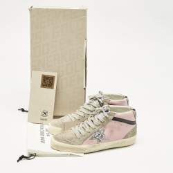 Pre Owned Golden Goose Grey/Pink Suede and Leather Mid Star Sneakers Size 37