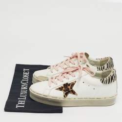 Pre Owned Golden Goose White Calf Hair and Leather Hi Star Lace Up Sneakers Size 35