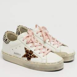 Pre Owned Golden Goose White Calf Hair and Leather Hi Star Lace Up Sneakers Size 35
