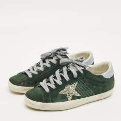 Pre Owned Golden Goose Superstar Size 38 Green Leather Lace Up Sneakers