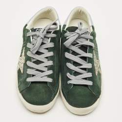 Pre Owned Golden Goose Superstar Size 38 Green Leather Lace Up Sneakers