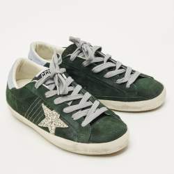 Pre Owned Golden Goose Superstar Size 38 Green Leather Lace Up Sneakers