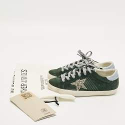 Pre Owned Golden Goose Superstar Size 38 Green Leather Lace Up Sneakers