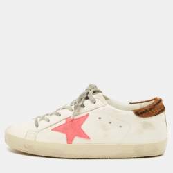 Pre Owned Golden Goose Superstar Size 38 White Calf Hair and Leather Lace Up Sneakers