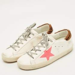 Pre Owned Golden Goose Superstar Size 38 White Calf Hair and Leather Lace Up Sneakers