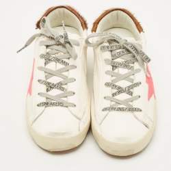 Pre Owned Golden Goose Superstar Size 38 White Calf Hair and Leather Lace Up Sneakers