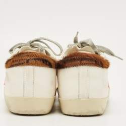 Pre Owned Golden Goose Superstar Size 38 White Calf Hair and Leather Lace Up Sneakers