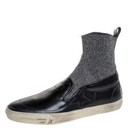 Golden Goose Black Leather and Elastic Fabric Hanami Sock Slip On Sneakers Size 39