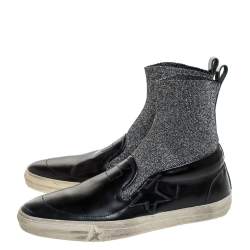 Golden Goose Black Leather and Elastic Fabric Hanami Sock Slip On Sneakers Size 39