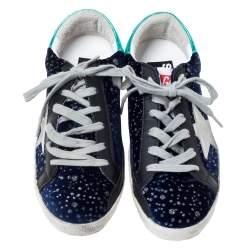 Pre Owned Golden Goose Deluxe Brand Blue Midnight Blue Navy Velvet Turquoise Tab Superstar Size 35