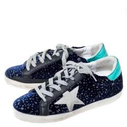 Pre Owned Golden Goose Deluxe Brand Blue Midnight Blue Navy Velvet Turquoise Tab Superstar Size 35
