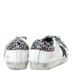 Pre Owned Golden Goose Deluxe Brand White Leather And Leopard Print Leather Superstar Sneakers Size 35