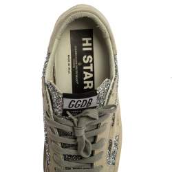 Pre Owned Golden Goose Silver Glitter And Suede Leather Superstar Low Top Sneakers Size 36