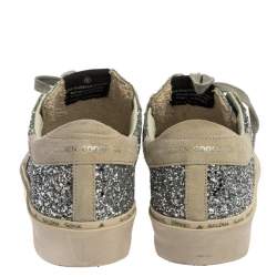 Pre Owned Golden Goose Silver Glitter And Suede Leather Superstar Low Top Sneakers Size 36