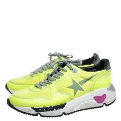 Pre Owned Golden Goose Neon Green PVC And Suede Leather Low Top Sneakers Size 38