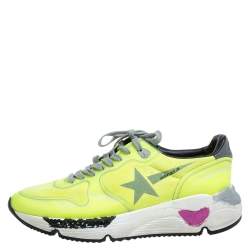 Pre Owned Golden Goose Neon Green PVC And Suede Leather Low Top Sneakers Size 38