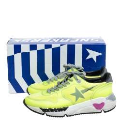 Pre Owned Golden Goose Neon Green PVC And Suede Leather Low Top Sneakers Size 38