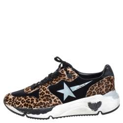 Pre Owned Golden Goose Brown/Black Pony Hair And Fabric Chunky Low Top Sneakers Size 40