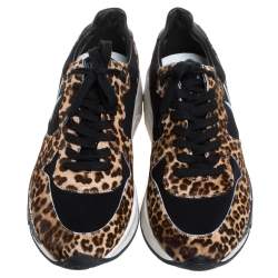 Pre Owned Golden Goose Brown/Black Pony Hair And Fabric Chunky Low Top Sneakers Size 40