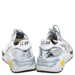 Pre Owned Golden Goose White/Silver Fabric And Leather Lace Up Sneakers Size 40