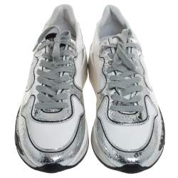 Pre Owned Golden Goose White/Silver Fabric And Leather Lace Up Sneakers Size 40