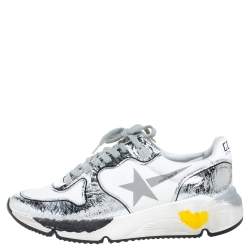 Pre Owned Golden Goose White/Silver Fabric And Leather Lace Up Sneakers Size 40