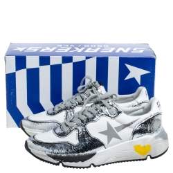 Pre Owned Golden Goose White/Silver Fabric And Leather Lace Up Sneakers Size 40