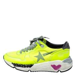 Pre Owned Golden Goose Neon Green PVC And Suede Low Top Sneakers Size 35