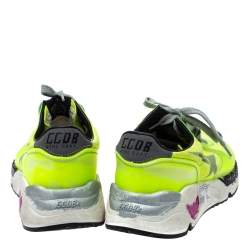 Pre Owned Golden Goose Neon Green PVC And Suede Low Top Sneakers Size 35