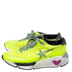 Pre Owned Golden Goose Neon Green PVC And Suede Low Top Sneakers Size 35