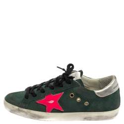 Pre Owned Golden Goose Green/Pink Suede Low-Top Superstar Sneaker Size 38