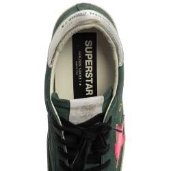 Pre Owned Golden Goose Green/Pink Suede Low-Top Superstar Sneaker Size 38