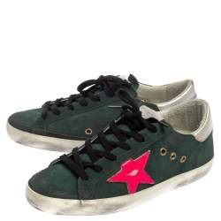 Pre Owned Golden Goose Green/Pink Suede Low-Top Superstar Sneaker Size 38