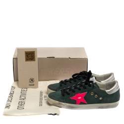 Pre Owned Golden Goose Green/Pink Suede Low-Top Superstar Sneaker Size 38
