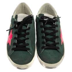 Pre Owned Golden Goose Green/Pink Suede Low-Top Superstar Sneaker Size 38
