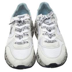 Pre Owned Golden Goose White Leather And Mesh Running Sole Crystal Star Zebra Print Sole Low Top Sneakers Size 38