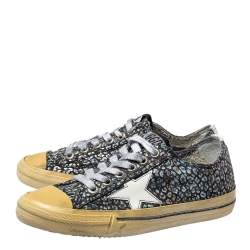 Golden Goose Grey/White Patent Leather And Glitter Vstar 2 Sneakers Size 36