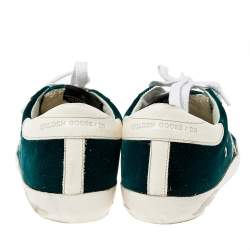 Pre Owned Golden Goose Green/White Velvet And Leather SuperStar Low Top Sneakers Size 38