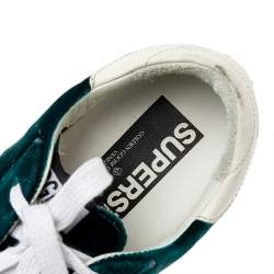 Pre Owned Golden Goose Green/White Velvet And Leather SuperStar Low Top Sneakers Size 38