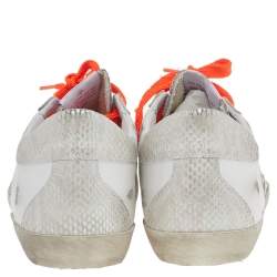 Pre Owned Golden Goose White Leather And Glitter Superstar Double Quarter Sneakers Size 40