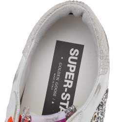 Pre Owned Golden Goose White Leather And Glitter Superstar Double Quarter Sneakers Size 40