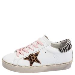 Pre Owned Golden Goose White Leather Hi Star Horsy Heel Low Top Sneakers Size 36