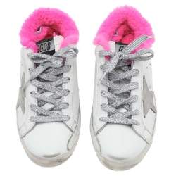 Pre Owned Golden Goose White/Pink Leather And Fur Super Star Low Top Sneakers Size 35