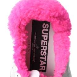 Pre Owned Golden Goose White/Pink Leather And Fur Super Star Low Top Sneakers Size 35