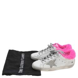 Pre Owned Golden Goose White/Pink Leather And Fur Super Star Low Top Sneakers Size 35