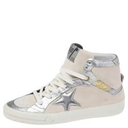 Pre Owned Golden Goose Grey/Silver Leather And Suede High Top Sneakers Size 37