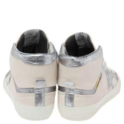 Pre Owned Golden Goose Grey/Silver Leather And Suede High Top Sneakers Size 37