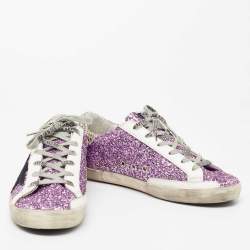 Pre Owned Golden Goose Purple Glitter And Leather Superstar Low Top Sneakers Size 39